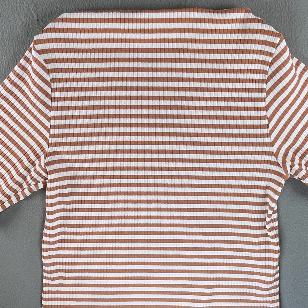Old Navy Women Ribbed Boat Neck Top Earth Brown Striped XL Nautical Preppy